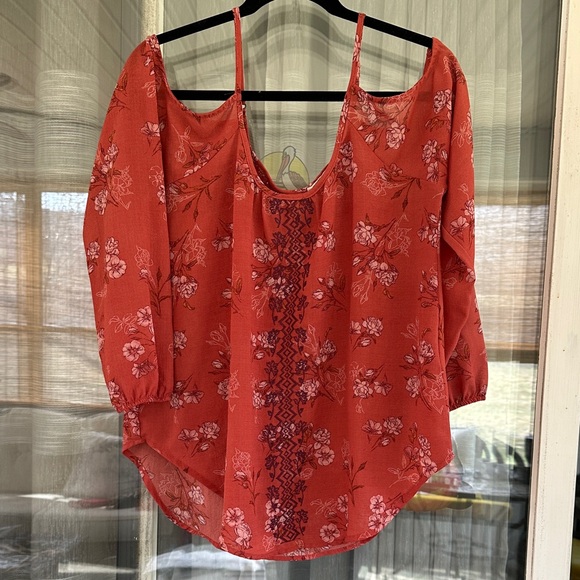 Rewind Tops - Rewind Cold Shoulder Redish Women's Top with adjustable straps